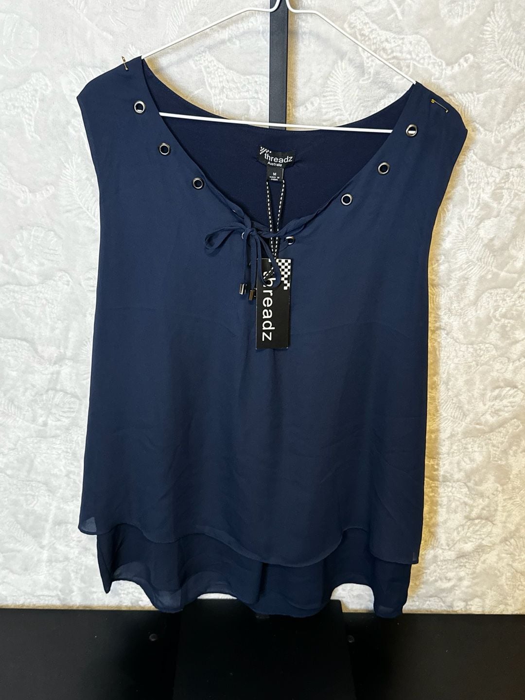 Threadz Australia Navy Blue Eyelet Lace-Up Layered Sleeveless Top Size M — image 4 of 4